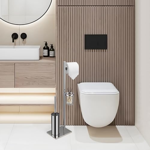 DAZI Stainless Steel Self Standing Toilet Brush with 2 Toilet Brush for Deep Cleaning of the Sink
