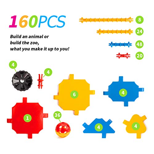 Litian STEM Learning Toys 160 Pieces Set, Building Bricks Creative DIY Engineering Construction Building Blocks Kids Educational Toy Set for Boys and Girls Ages 3+