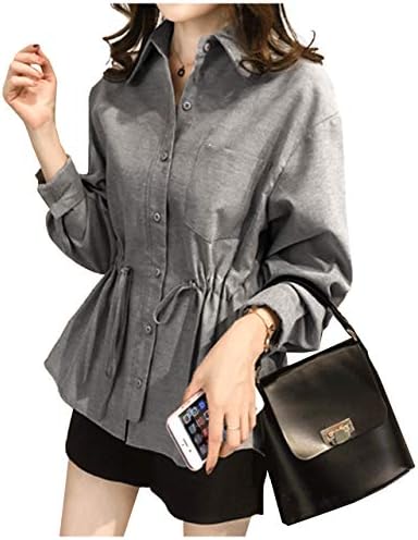 One Amb Women’s Waist Mark Shirt, Long Sleeve, Casual, Spring, Summer, Autumn, Winter, Plus Size, M – 4XL