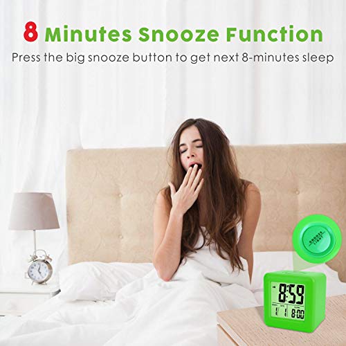 Plumeet Easy Setting Digital Travel Alarm Clock with Snooze, Soft Nightlight, Large Display Time/Date/Alarm, Ascending Sound Alarm/Handheld Sized, Best Gift for Kids (Neon Green)
