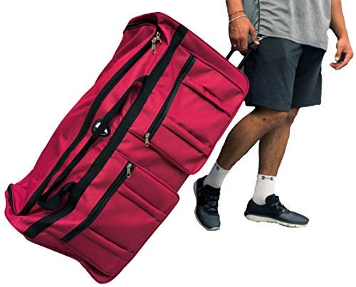 Gothamite 36-inch Rolling Duffle Bag with Wheels | Luggage Bag | Hockey Bag | XL Duffle Bag With Rollers | Heavy Duty 1200D Polyester (Red)