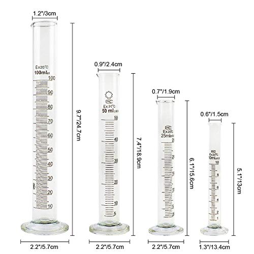TOOGOO Glass Graduated Measuring Cylinder Set 100Ml 50Ml 25Ml 10Ml With 2 Glass Stirring Rod And 2 Dropper - Thumbnail 2