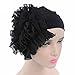 QingFan Women Flower Solid Ruffle Cancer Chemo Elegant Hat Beanie Turban African Head Scarf Wrap Cap (Black)