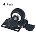 MySit Plate Casters with Brake Lock and Hardwares, 4 Pack 2 Inch Heavy Duty Black Swivel PU Rubber Brake Caster Wheels