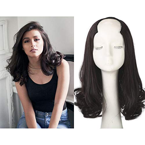 Short Black Curly Half Wig Clip in Hair Extension 16" Synthetic Hairpiece For Women Full Head SARLA