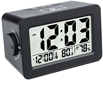 EWTTO Stylish Multifunction Easiest Set Alarm Clock Large LCD Display Ambience Temperature Humidity with USB Power Station for iPhone/Android Phone Adjustable Backlit Screen Make it Visible(Black)