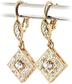 Golden Austrian Crystal Leverback Earrings