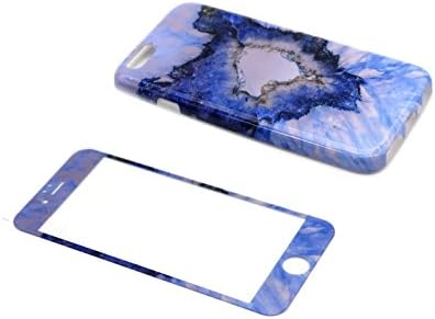 Marble Printing Soft Silicone Case PLUS Colored Glass Screen Protector for iPhone 6 / 6s, COSMOCAT Marble Case Bumper - Flexible Cover Case for iPhone 6 and iPhone 6s (Blue Laguna)