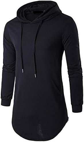 pujingge Men's Hipster Hip Hop Hoodie Tshirt Long Drop Tail Long Sleeve Shirt Black XS