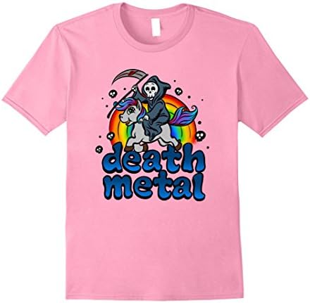 Mens Death Metal Pony Rainbow T-Shirt - Heavy Metal Tee Large Pink