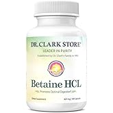Dr. Clark Betaine HCL Digestive Enzymes - Acid Reflux Medicine, Hydrochloric Acid Protein Supplement, Optimal Digestion Formula, 100 Gelatin Capsules, 425 mg
