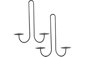 Bochino Metal Wall Candle Sconce Holder Set of 2, Black Double Arm Metal Wall Sconces Candle Holders, Wall Mount Candle Sconces Hanging for Hallway, Fireplace, Living Room, Farmhouse Wedding