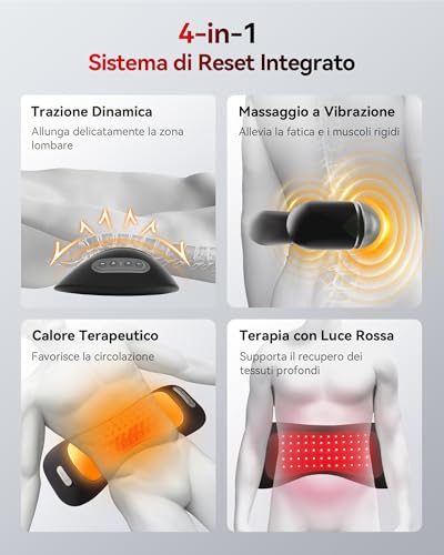 FliKEZE Cuscino Massaggiante Lombare 4 in 1 con Luce Rossa, Riscaldamento, Vibrazione e Trazione ad Aria, Senza Fili e Ricaricabile, per Casa e Ufficio