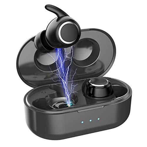 NUATE True Wireless Earbuds Bluetooth 5.0, TWS Stereo Sound Earphones, Sports in-Ear Noise Cancelling Headphones, Built-in Mic and Magnetic Inductive Chanrging Case,IPX5 Waterproof, One-Step Pairing