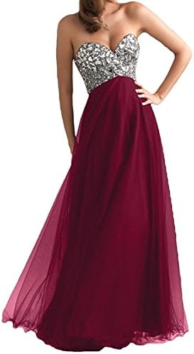 YanLian Women's Long Tulle Party Dress Prom Gown Evening Dresses Burgundy L