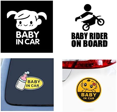 Homyu Car Stickers Set 4 Car Decals Set of Baby in Car Baby on Board Series Safety Signs for Private Car Waterproof Sunlight-Proof