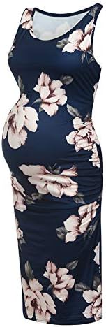 Maternity Dresses, Maternity Floral Dress Ruched Sleeveless Tank Dress Pencil Pregnancy Mom Baby Shower Dress by Clemunn