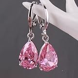 Trenro Women's Fashion 925 Solid Silver Pink Sapphire Stud Hoop Earrings Jewelry