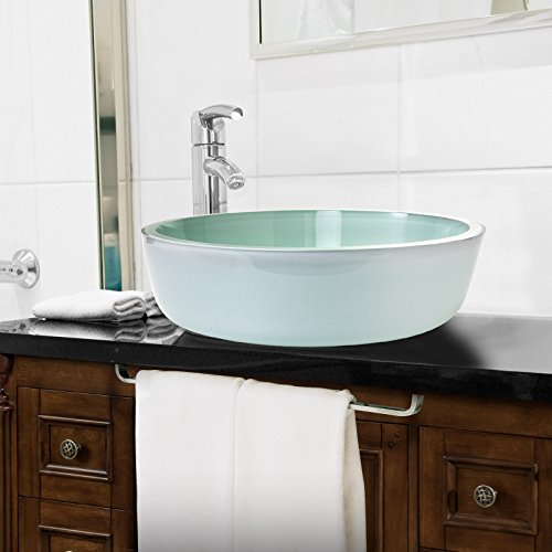 Miligoré Modern Glass Vessel Sink - Above Counter Bathroom Vanity Basin Bowl - Round Tub Frosted