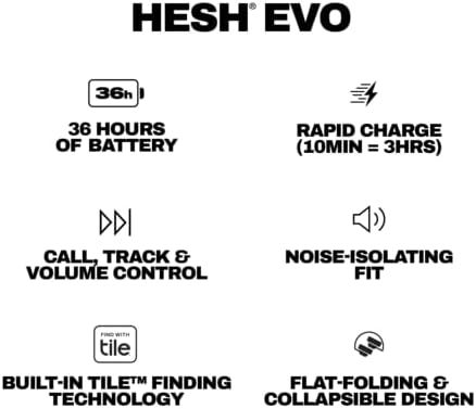 Hesh Evo Over-Ear Wireless-Kopfhörer, 36 Std. Akkulaufzeit, Mikro, kompatibel mit iPhone, Android und Bluetooth-Geräten - Schwarz