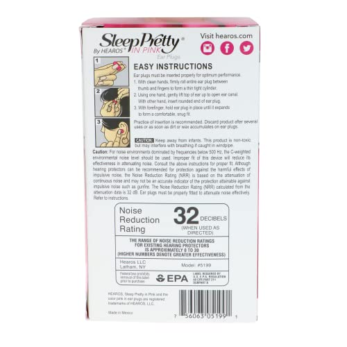 HEAROS Sleep Pretty in Pink Foam Ear Plugs, Sleeping Ear Plugs, 100