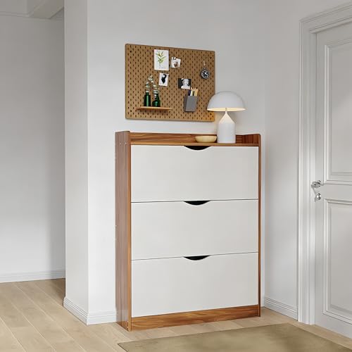 DAYONG Shoe Storage Cabinet, Wood Shoe Storage Organizer with 3 Flip Drawers, Slim Hidden Organizer for Entryway, Narrow Shoe Cabinet for Small Space Hallway Living Room Dorm. (COLOUR1)