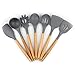 Silicone Kitchen Utensil Set by House of Shade - Non Scratch Cooking Utensils w/ Natural Beechwood Handles - BPA Free Grey Heads - 7 Piece Nonstick/Heat Resistant Tools - Great Wood Grip