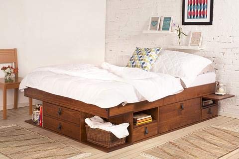 Memomad Functional Bed BALI - Stable bed with lots of storage and drawers, ideal for small bedrooms - Solid pine bed - Price incl. slatted bed base (140x200cm, Color Maple)