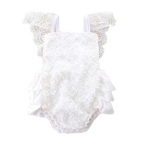 Toraway Newborn Baby Girls Clothes Lace Floral Jumpsuit Romper Backless Sunsuit Outfits (3/6 Month, White)