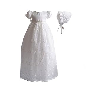 Cinda Babymeisje kanten lange doopjurk met muts