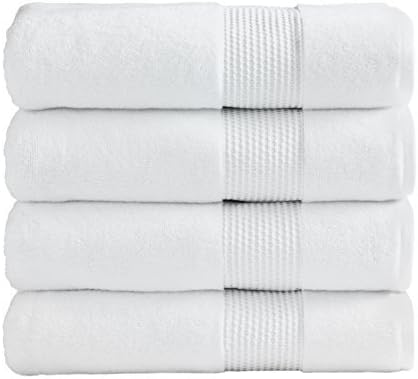 Ice White Super Absorbent Luxury Hotel & Spa Bath Towel Turkish Combed Cotton, 27" x 54", Set of 4, White