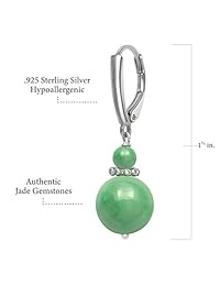 Plata de ley jade verde natural Lever-Back Drop Dangle Earrings