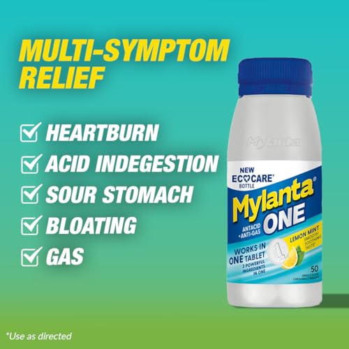 MYLANTA ANTACID + ANTI-GAS ECO CARE TABLETS – LEMON MINT – 50CT