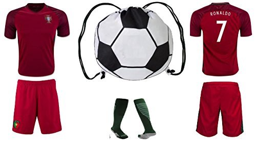 PFC Portugal Ronaldo #7 Home Kids Soccer Jersey Youth All Sizes (7-6)