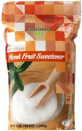 Sweeteners USA Monk Fruit Sweetener 3LB All Natural Sugar Substitute Classic White- non- GMO - Kosher Certified - GLUTEN FREE