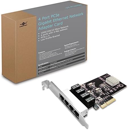 Vantec 4-Port PCIe Gigabit Ethernet Network Card with Low Profile Bracket 9K Jumbo Frame for PCIe x4/x8/x16 Slot Black/Silver (UGT-PC100GNA)