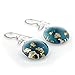 Chuvora 925 Sterling Silver Hand Blown Glass Golden Stardust Blue Sky Cabochon Round Dangle Earrings