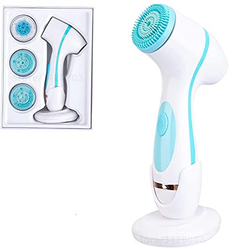 Electric Facial Cleansing Brush, Silicone Face Brush with 3 Brush Heads, 4 Speed Modes, Silicone Rotating Face Brush for Deep Cleansing Skin, Gentle Exfoliation, Massage (Blue)