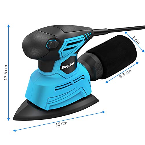 morpilot Detail Palm Corner Mouse Hand Sander Sanding Tool 130w, 14000 RPM Sander with dust Collector, 18 Pieces of Sandpaper, Suction for Sanding Wood