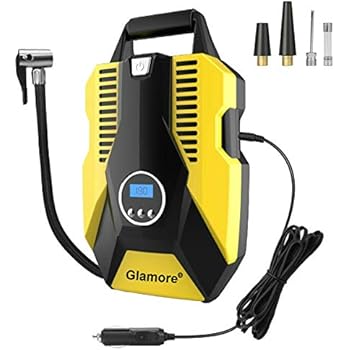 Glamore Portable Air Compressor for Car Tires, Digital Tire Inflator, 12V DC Air Compressor Tire Inflators, Air Tire Pump, 150 PSI with Emergency LED Flashlight for Cars, Motorcycles, Bikes, Ballons