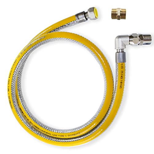 GOLDMAN SERVICE | Flexibler Gasschlauch für Industrie-Küchen in der Gastronomie - Länge: 1 Meter - Anschluss: 1/2" M-H + Adapter M-M