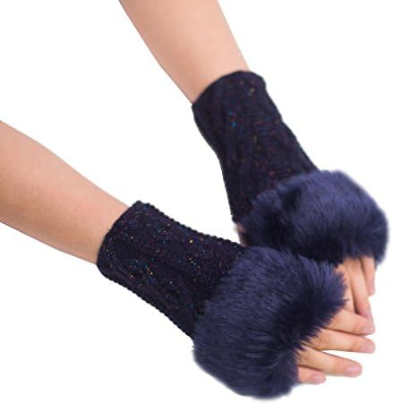 TAORE Women Warm Winter Faux Rabbit Fur Mittens Wrist Fingerless Gloves