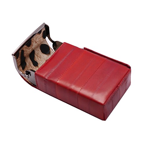 Automatic Rising Genuine Eel Skin Leather Sliding Cigarette Case with Lighter Holder (Red)
