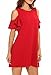 PrinStory New Women's Chiffon Cold Shoulder Sleeve Dress Red 14