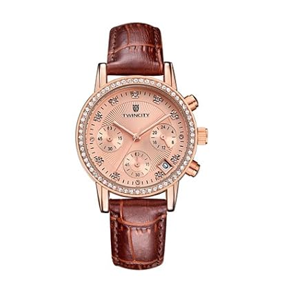BAJEETA Chronograph Rhinestone Women Watch Ladies Quartz Leather Watch Girl Waterproof Fashion Genuine Six-Pin Red - Deep�