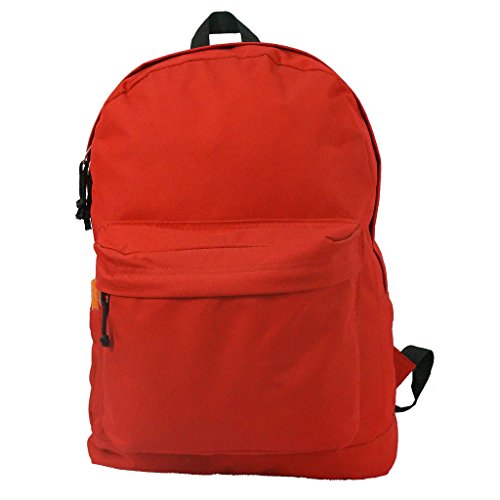 Basic Backpack Classic Simple School Book Bag Student Daily Daypack 18 Inch (Red)