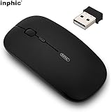 Rechargeable Wireless Mouse,inphic Mute Silent Click Mini Noiseless Optical Mice,Ultra Thin 1600 DPI for Notebook,PC,Laptop,Computer,Macbook (Magic black)