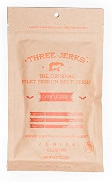 Three Jerks Filet Mignon Beef Jerky - Premium Natural Gourmet - 3 Bags of 2 oz - Chipotle Adobo