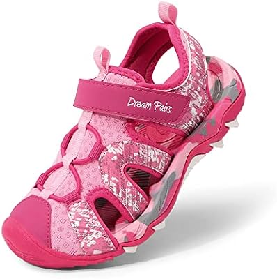 Mädchen Geschlossene Sandalen Sommer Jungen Sportsandalen Kinder Outdoor Strandsandalen Klettverschluss Atmungsaktiv Verschleißfest Unsex,Size 33,Hot Pink/Rosa,SDAS2305K-E