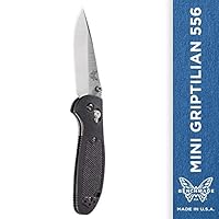 Benchmade - Mini Griptilian 556 EDC Manual Open Folding Knife Made in USA, Drop-Point Blade, Plain Edge, Satin Finish, Black Handle